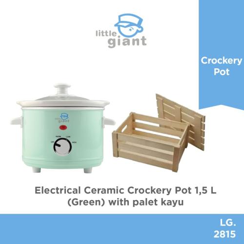 Electrical Ceramic Crockery Pot 1,5 L - Green, with Palet Kayu